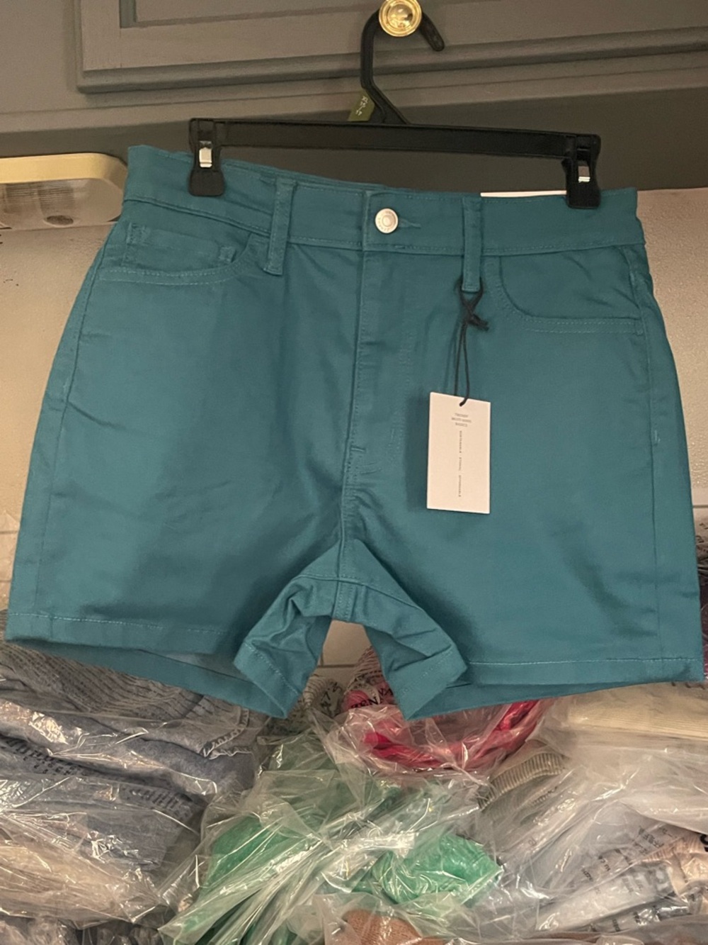 Zenana Outfitters Teal High Waist Stretch Shorts